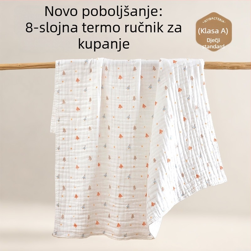 Bejbi kupaonski ručnik od 100% pamuka, osam slojeva gazaste tkanine, debeli pokrivač za zimu, novorođenče