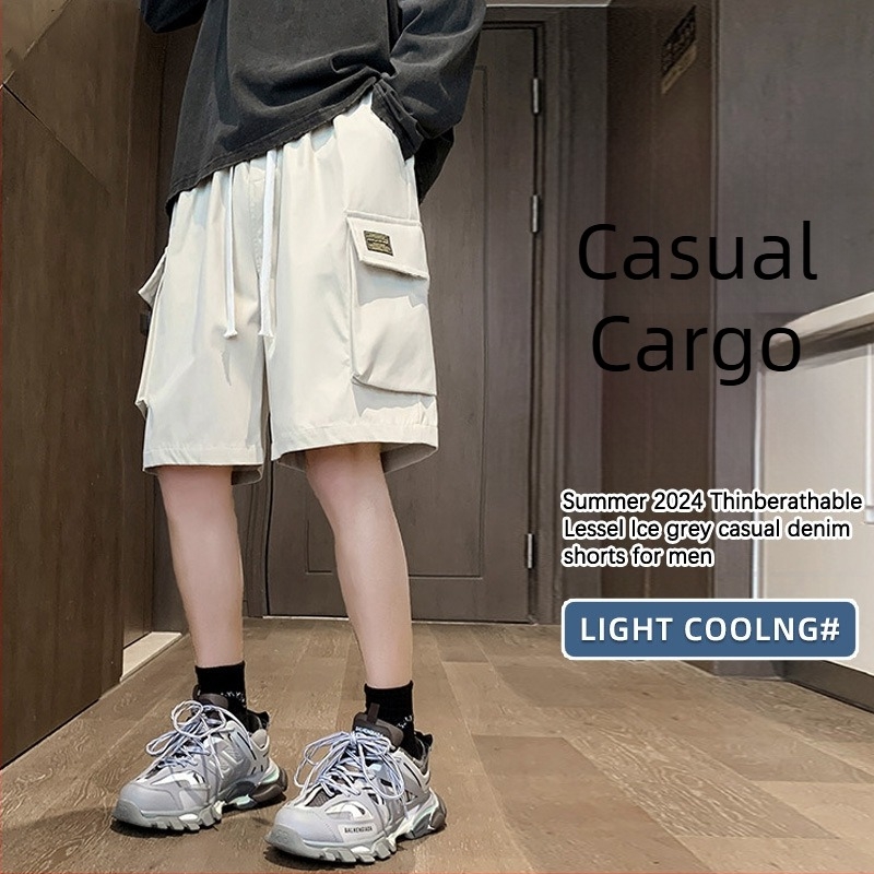 Muške ljetne cargo šorceve, lagan materijal, opuštenog kroja, ravnog kroja, svestrane, srednje duljine, veće veličine