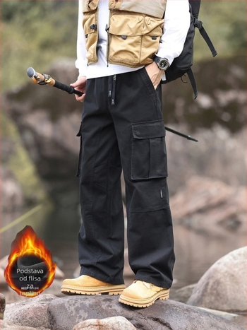 Muške hlače s fleece podstavom, udoban slobodnog ravnog kroja, za outdoor i posao, model 8812-1
