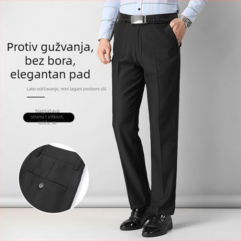 Muške hlače za posao s ravnim krojem, nepeglane, poslovno casual za proljeće i jesen