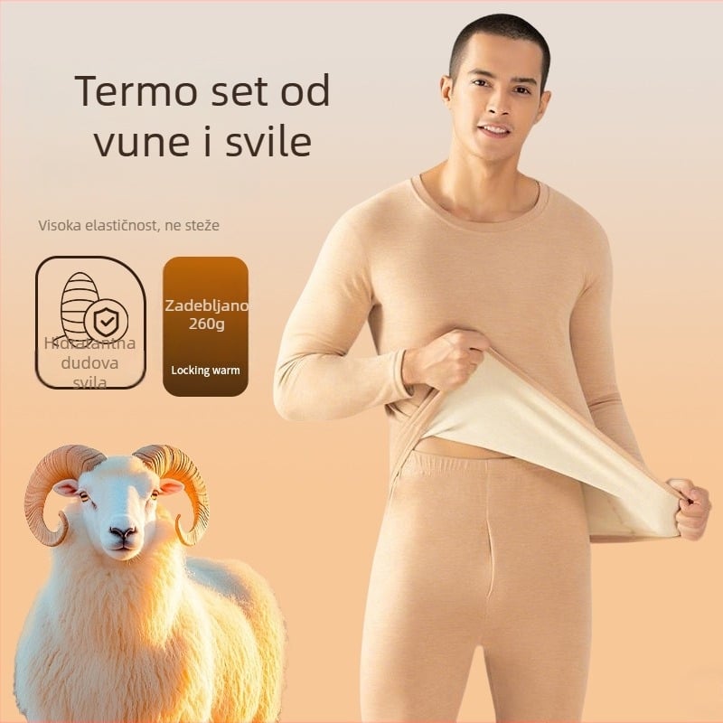 Muški termo set od vune i svile, s flisom, gornji dio i hlače za zimu