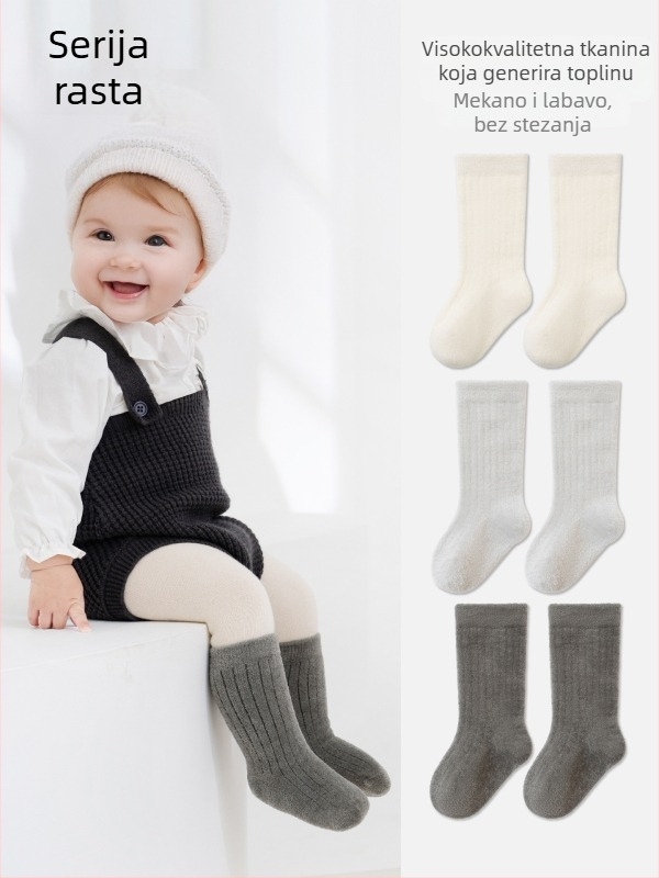 Dječje zimske čarape – jednobojne, s flisom, debele i tople, srednje duljine, bez šavova, unisex, za bebe i malu djecu.