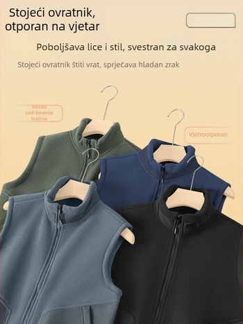 Muška fleec vesta s patentnim zatvaračem i stojećim ovratnikom, dvostrani fleece, debela zimska vanjska jakna