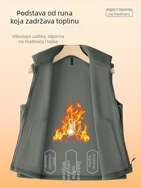 Muška fleec vesta s patentnim zatvaračem i stojećim ovratnikom, dvostrani fleece, debela zimska vanjska jakna