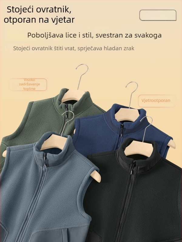 Muška fleec vesta s patentnim zatvaračem i stojećim ovratnikom, dvostrani fleece, debela zimska vanjska jakna