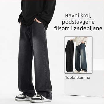 Muške traperice s flisom ravnog kroja za zimu