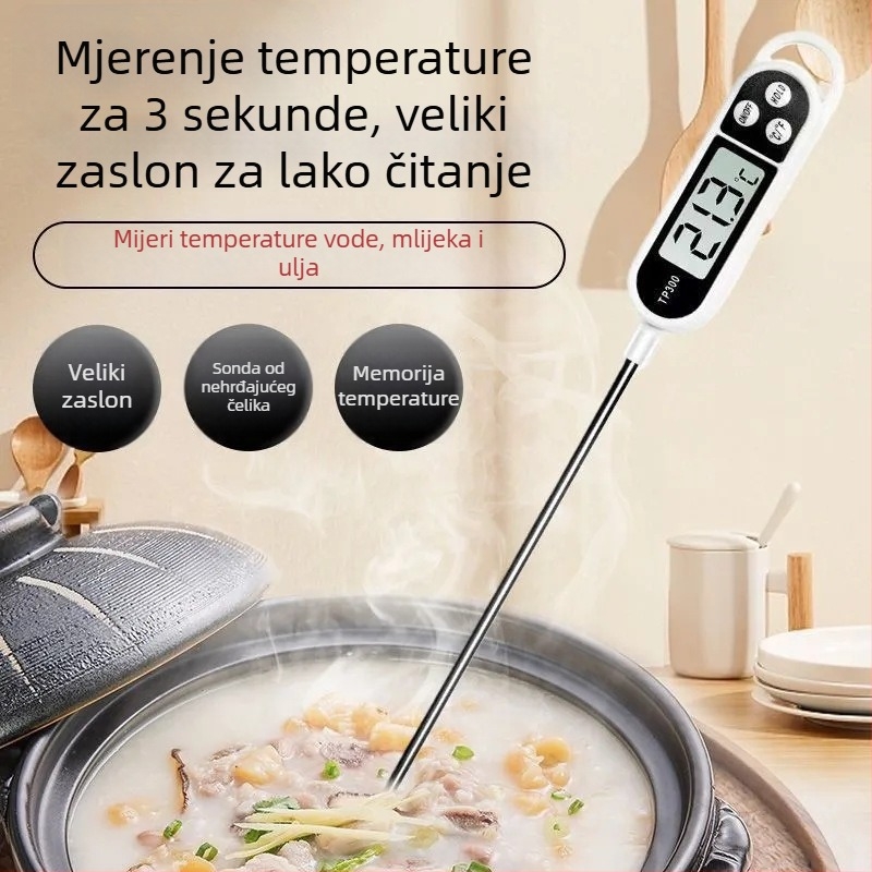 Kućni termometar za hranu s visokopreciznom sondom — za dječje mlijeko, kuhinju, temperaturu vode i ulja, pečenje