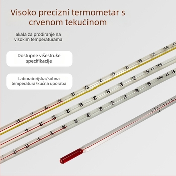 Crveni laboratorijski termometar sa staklenom šipkom, tekućine: voda/kerosen/alkohol, 100°C