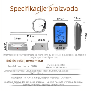 Bežični termometar za roštilj sa digitalnim zaslonom, pametna vilica za kuhanje, mjerenje temperature vode