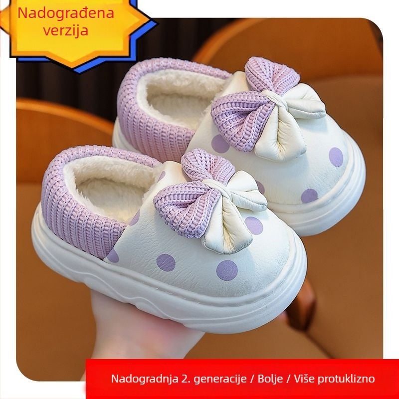 Dječje papuče od pamuka za djevojčice, zimske, s zatvorenim petom, gornji dio od mikrovlakana, vodootporne, stil princeze, za unutarnju upotrebu, tople i protuklizne.