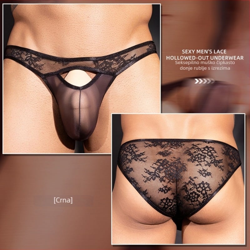 Muške čipkaste gaćice s prozirnim dizajnom, seksi kroj, europski stil