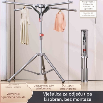 Stalak za sušenje odjeće u obliku kišobrana, brzo se sklapa, štedi prostor, slobodno stoji, za unutarnju i vanjsku uporabu, balkon, od karbonskog čelika