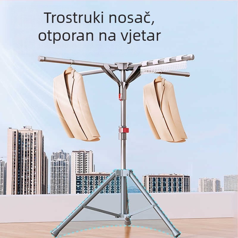 Stalak za sušenje odjeće u obliku kišobrana, brzo se sklapa, štedi prostor, slobodno stoji, za unutarnju i vanjsku uporabu, balkon, od karbonskog čelika