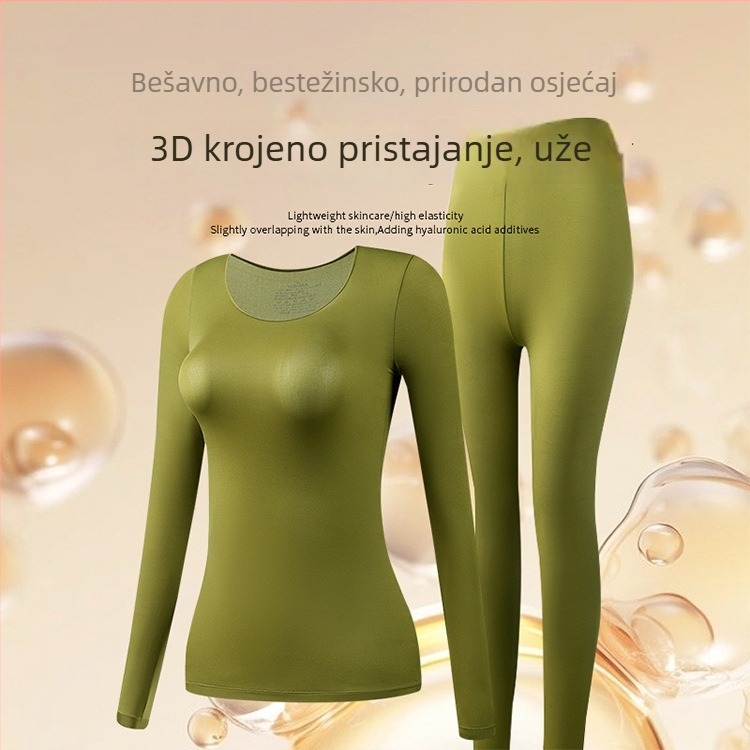Ženski ultra-tanki set baze s hijaluronskom kiselinom za hidrataciju kože, bezšivne gornji dio s dugim rukavima i duge hlače, uski kroj, topao