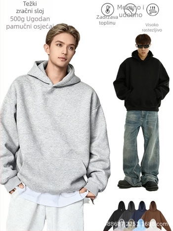 Američka retro hoodie od 500 g pamuka, kapuljača, labavi boxy kroj, visokokvalitetan pamuk, prilagođeni dizajn