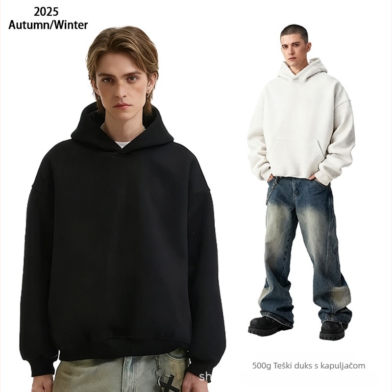 Američka retro hoodie od 500 g pamuka, kapuljača, labavi boxy kroj, visokokvalitetan pamuk, prilagođeni dizajn