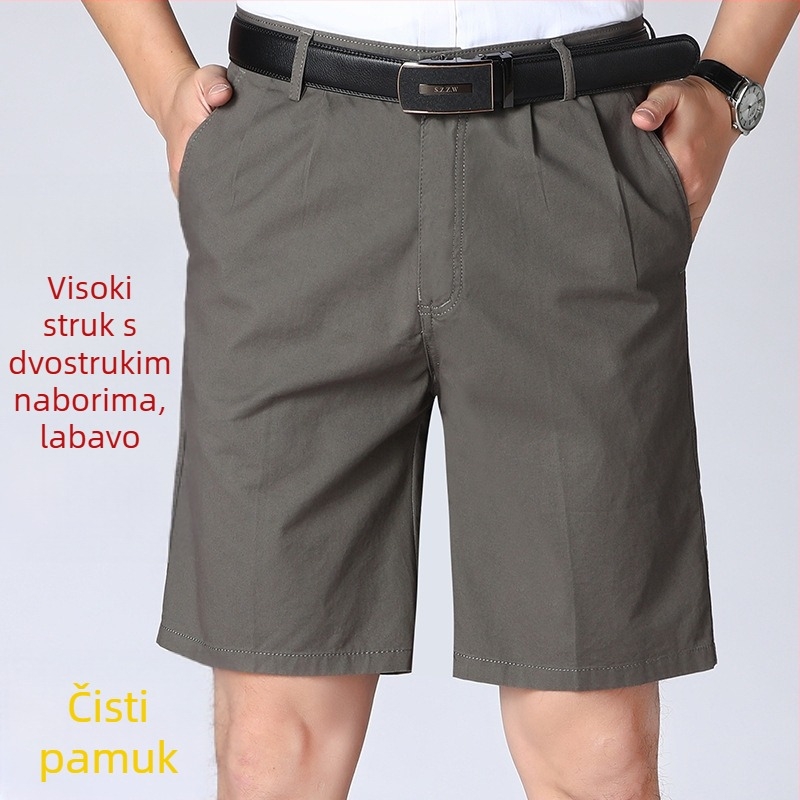 Pamukaste kratke hlače za muškarce srednje dobi, široki kroj, dvostruko plisirane, plus veličina, ljetne casual hlače