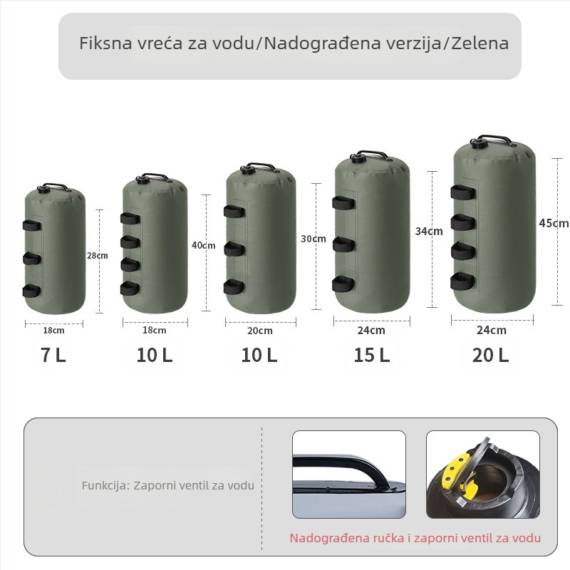 Sakovi za utege za kampiranje – napunjeni pijeskom ili vodom za stabilizaciju protiv vjetra