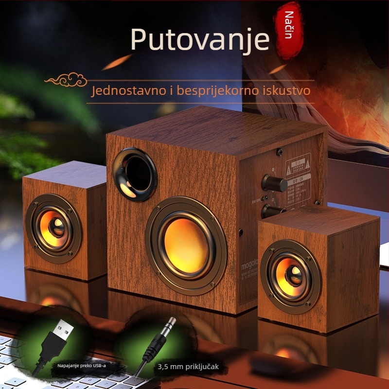 Drveni zvučnici za računalo sa subwooferom, USB stolni audio sustav