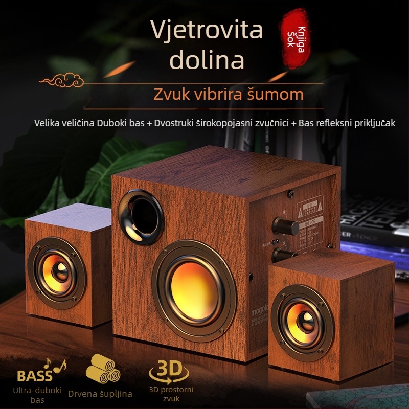 Drveni zvučnici za računalo sa subwooferom, USB stolni audio sustav