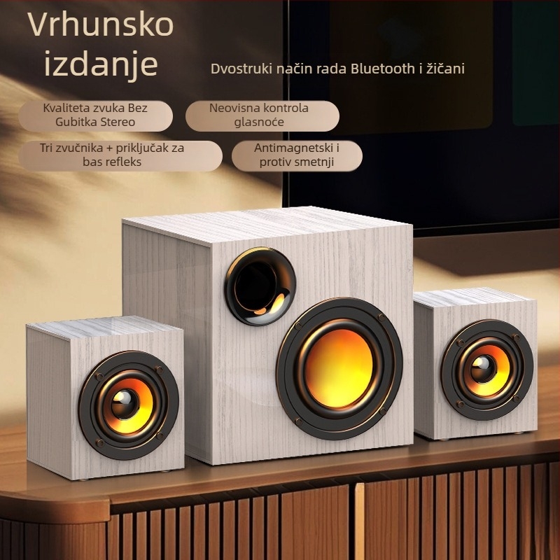 Drveni zvučnici za računalo sa subwooferom, USB stolni audio sustav