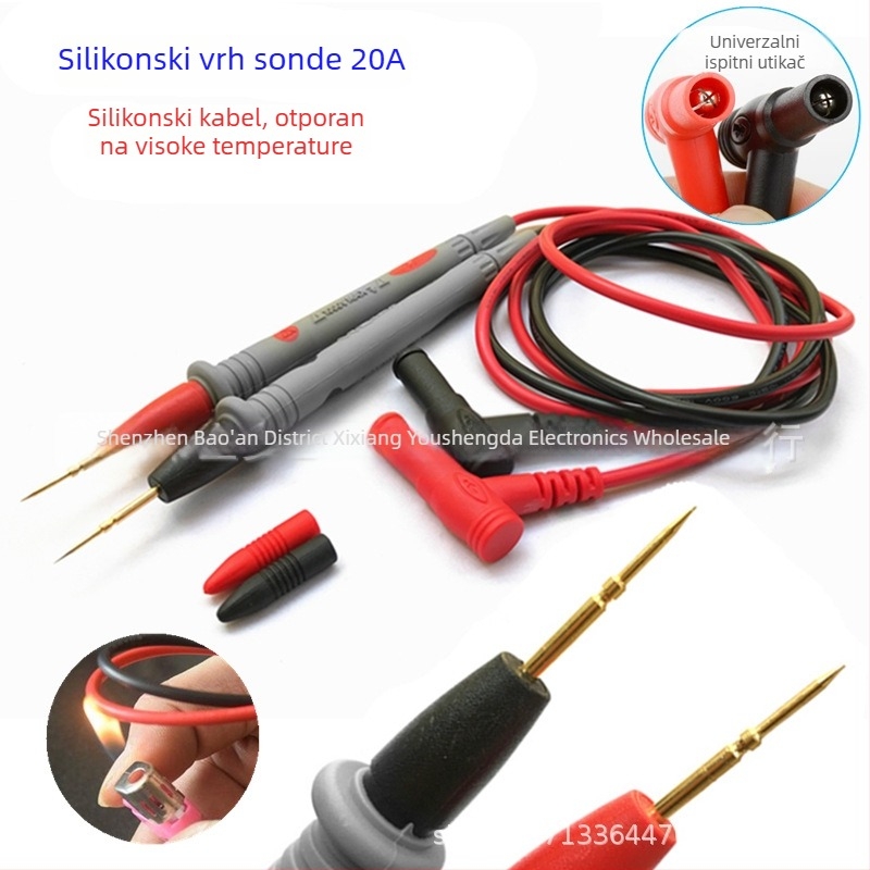 Sonda za multimetar sa silikonskim kabelom, 20A, dodatni oštar vrh, univerzalna probna olovka