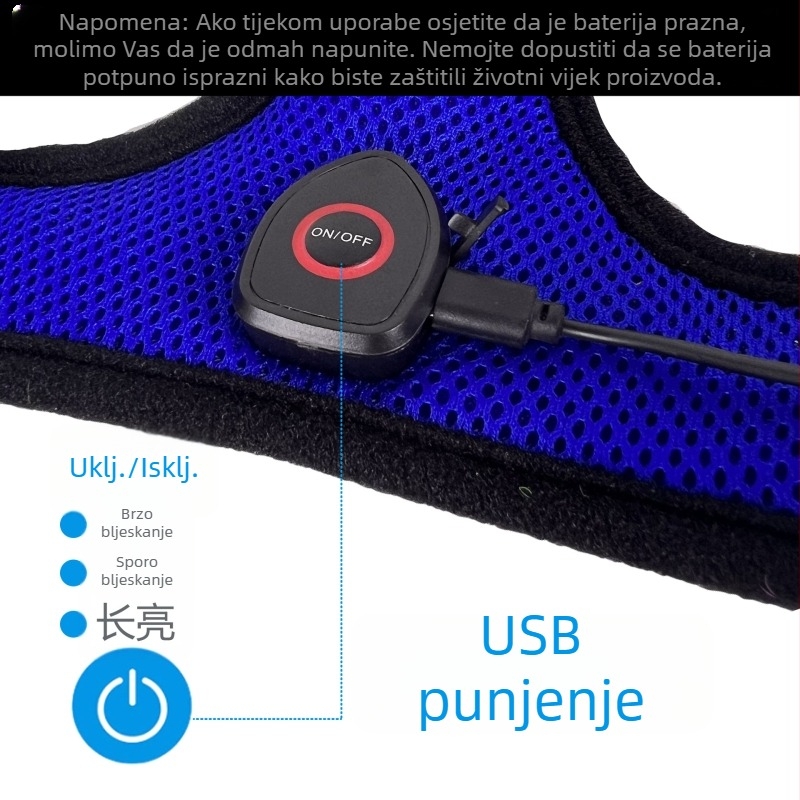 USB punjivi LED prsni pojas za psa s noćnom vidljivošću