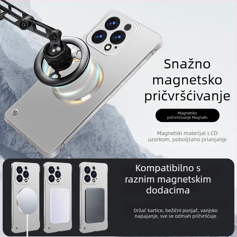 Magnetsko kućište od PC-a s metalnim premazom, bez rubova, doživljaj kože, za iPhone 14 Pro/14 Pro Max i seriju 13/12.