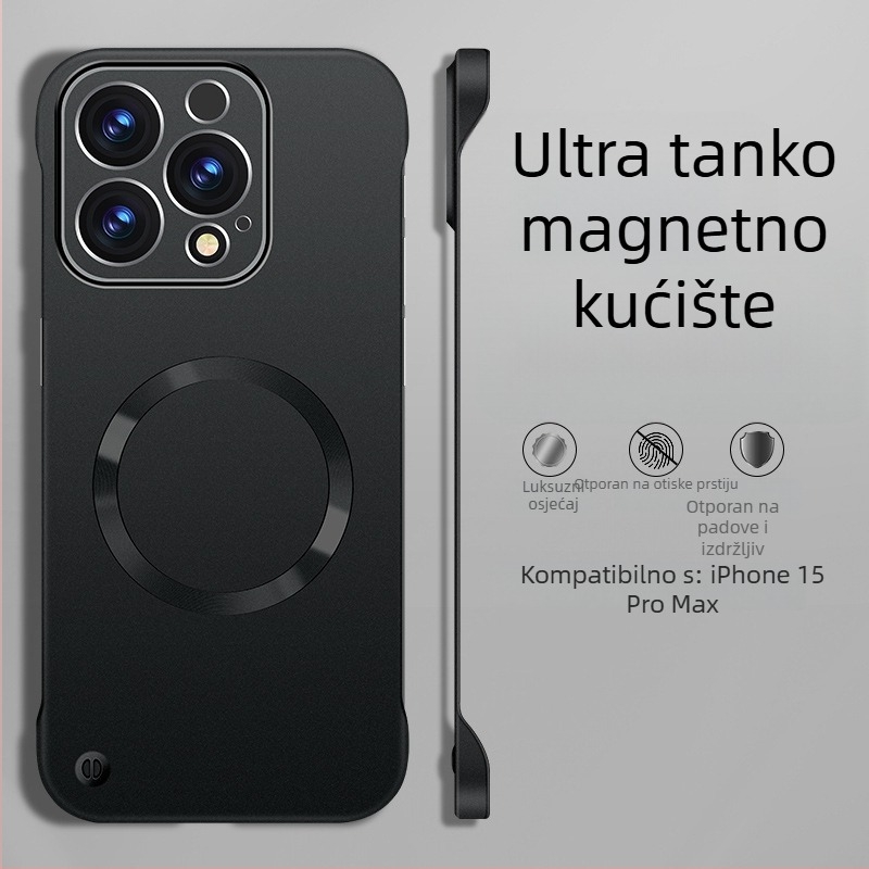 Magnetsko kućište od PC-a s metalnim premazom, bez rubova, doživljaj kože, za iPhone 14 Pro/14 Pro Max i seriju 13/12.