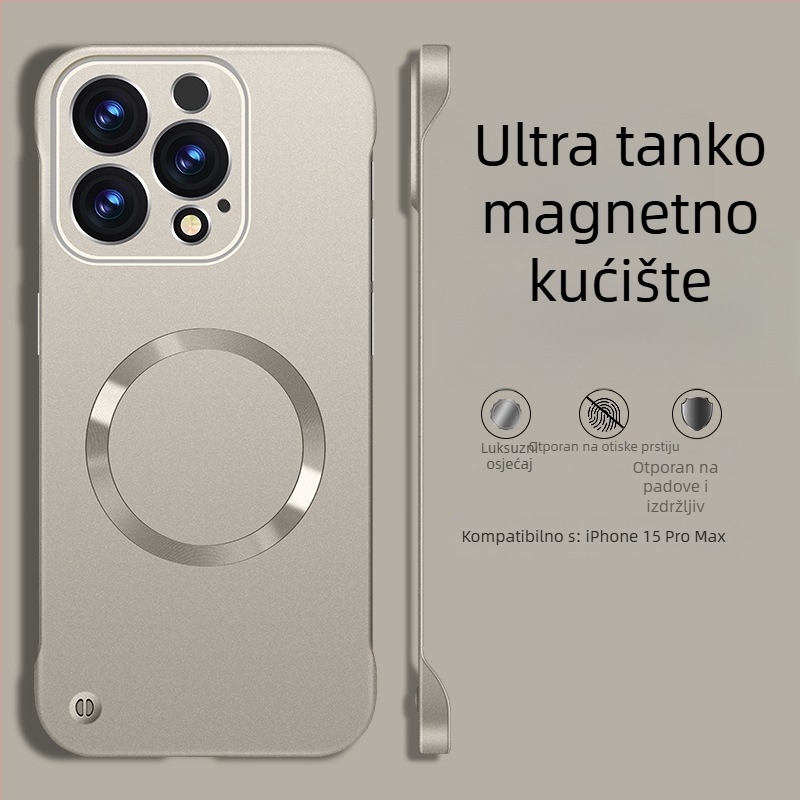 Magnetsko kućište od PC-a s metalnim premazom, bez rubova, doživljaj kože, za iPhone 14 Pro/14 Pro Max i seriju 13/12.