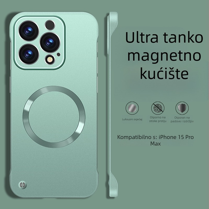 Magnetsko kućište od PC-a s metalnim premazom, bez rubova, doživljaj kože, za iPhone 14 Pro/14 Pro Max i seriju 13/12.