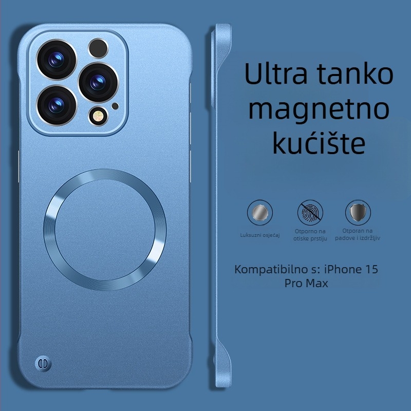Magnetsko kućište od PC-a s metalnim premazom, bez rubova, doživljaj kože, za iPhone 14 Pro/14 Pro Max i seriju 13/12.