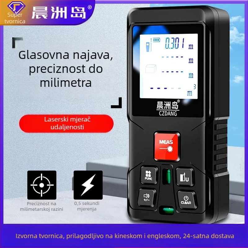 Ručni laserski mjerač udaljenosti za unutarnju upotrebu, infracrveni mjerač udaljenosti, 0,05–120 m, ±3 mm, model LDM-C120