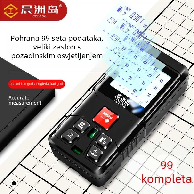 Ručni laserski mjerač udaljenosti za unutarnju upotrebu, infracrveni mjerač udaljenosti, 0,05–120 m, ±3 mm, model LDM-C120