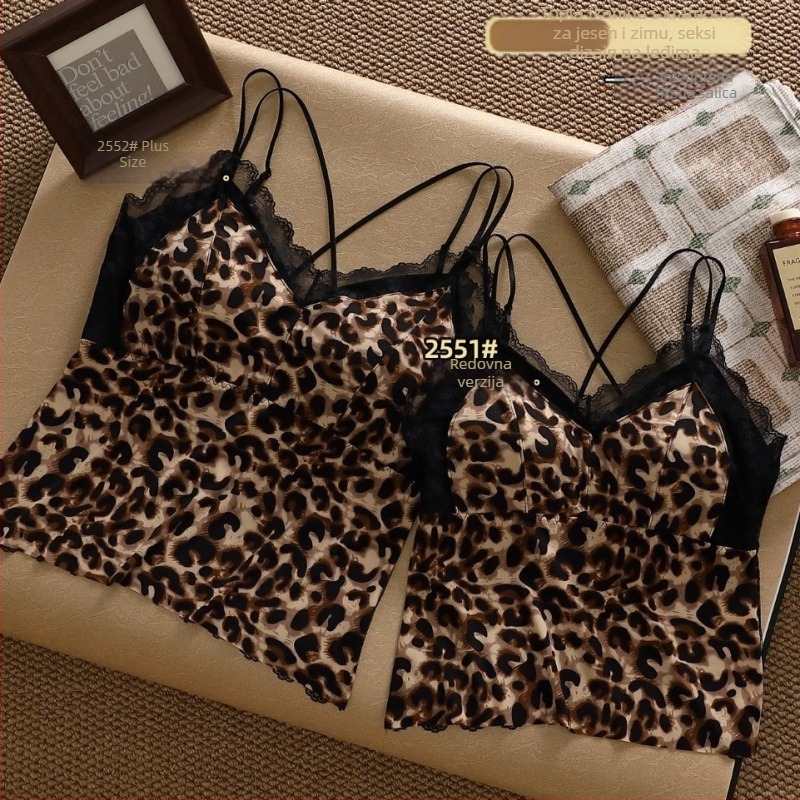 Čipkasti top s V izrezom i leopard uzorkom, stražnji dio s čipkom leptira, prozračan, košarice u jednoj komori