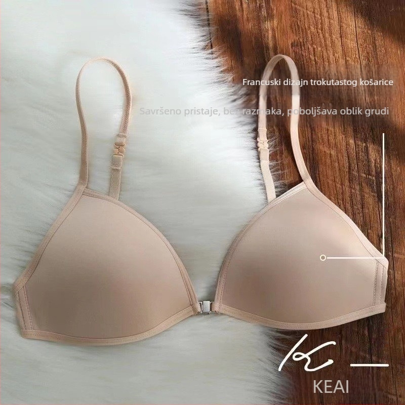 Sutien s trokutastim košaricama, u francuskom stilu, halter vrat, tanke naramenice, prednje kopčanje, bešavni dizajn, za mali bust, ljeto