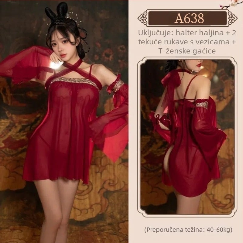 Hanfu inspirirani seksi set za spavanje, ultra-tank poliesterska tkanina, 95–100% poliester, gustoća tkanine ≤40 g/m², proljetno izdanje 2025