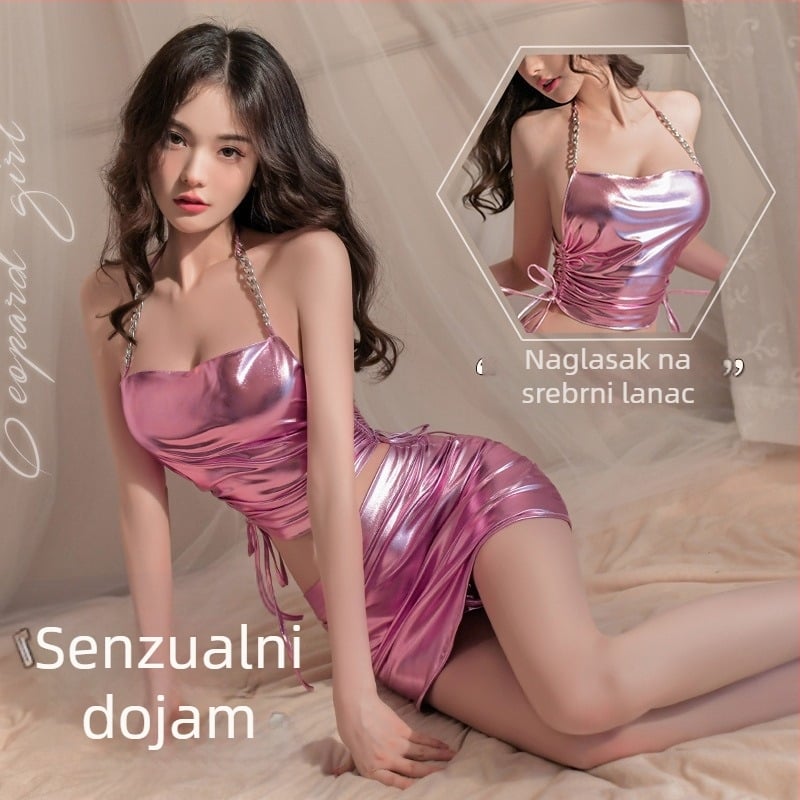 Inaya dvodijelni seksi set za klub – sjajni najlon, gust materijal 201-250 g/m², najlon 80-90%