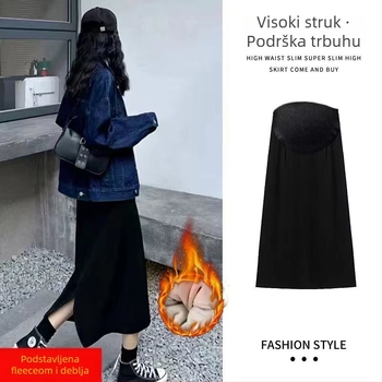 Trudnička midi suknja, bez ovratnika, neravan rub, akril vlakna