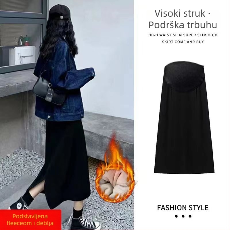 Trudnička midi suknja, bez ovratnika, neravan rub, akril vlakna