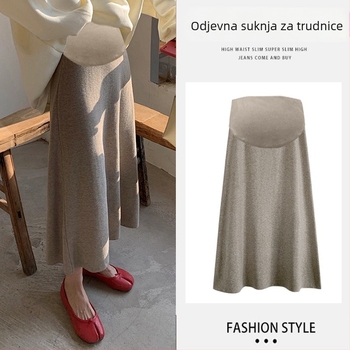 Trudnička pletena vunena mješavina, srednje duljine, visoki struk, A-linijska suknja