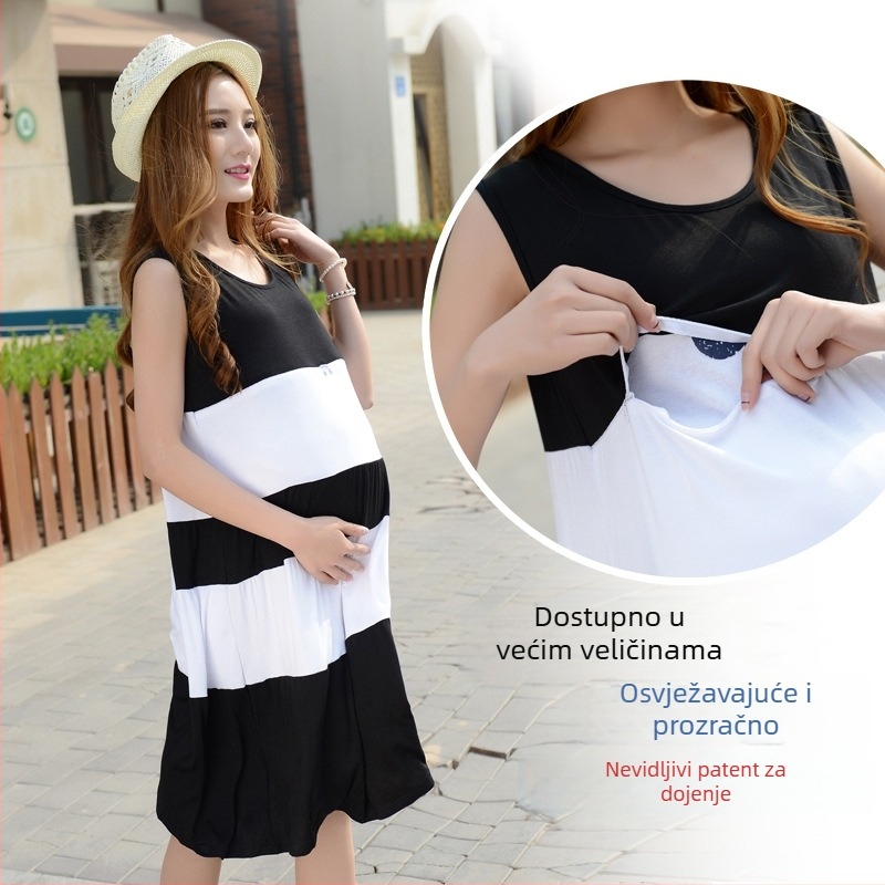 Haljina za trudnoće – bez rukava, okrugli izrez, otvaranje za dojenje, Modal vlakno 90–95%