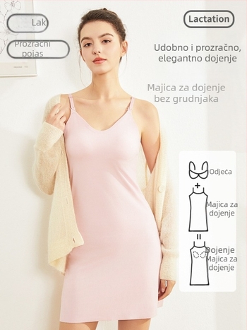 Haljina A-linije za dojenje, okrugli izrez, bez rukava, najlon-elastan smjesa, prednje otvaranje za dojenje