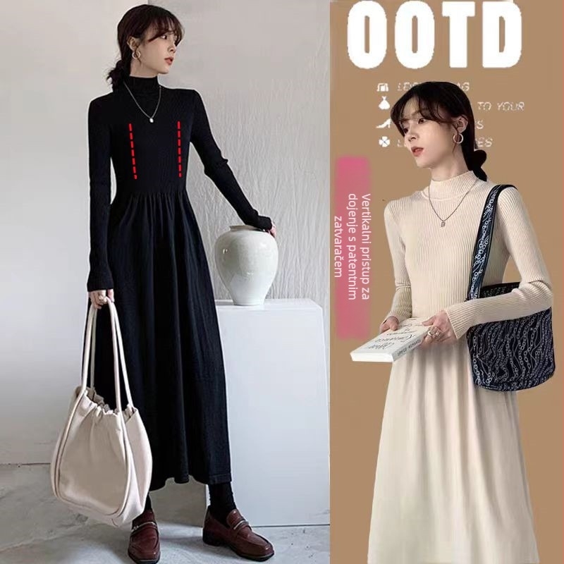 Haljina za dojenje, silueta sirene, dugi rukavi, pleteni materijal, jesen 2025