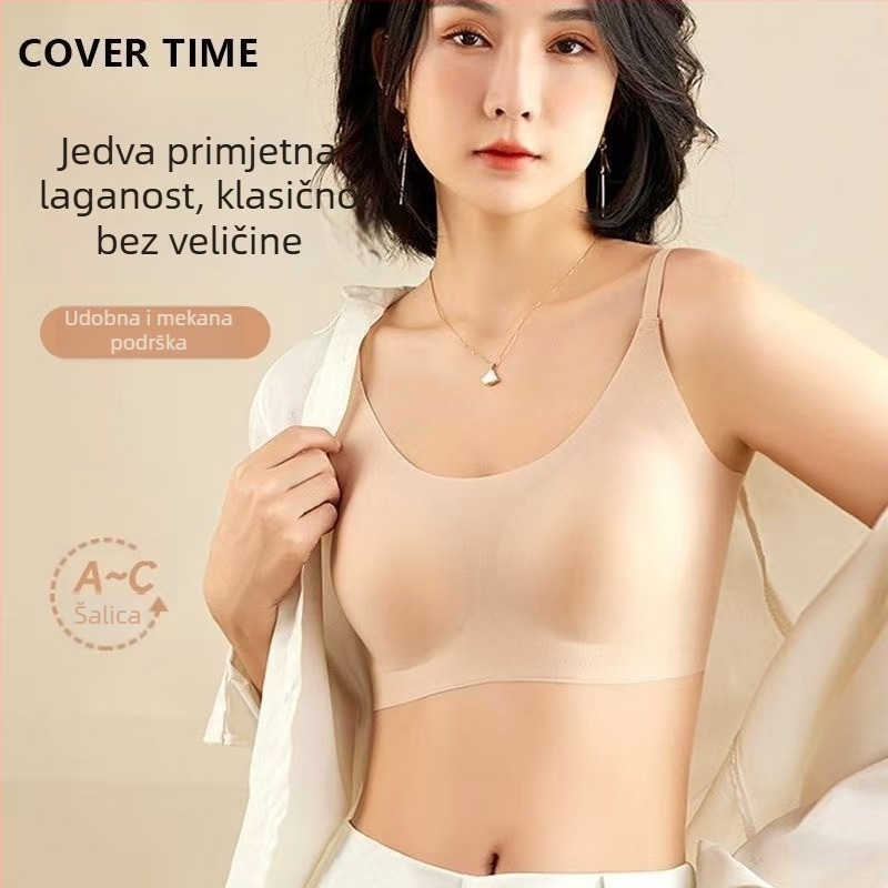 Bezšivna grudnjica za zatezanje, puna košarica, bez žice, oblikovane košarice – gornji rub tanak, donji rub debeo, fiksne dvostruke naramenice, najlon tkanina