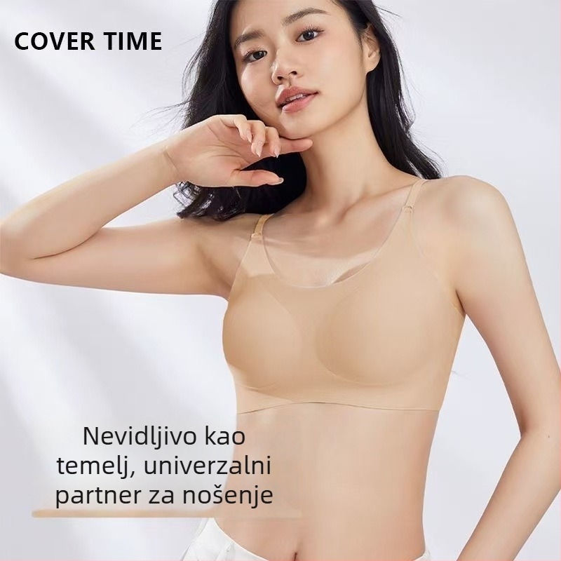 Bezšivna grudnjica za zatezanje, puna košarica, bez žice, oblikovane košarice – gornji rub tanak, donji rub debeo, fiksne dvostruke naramenice, najlon tkanina