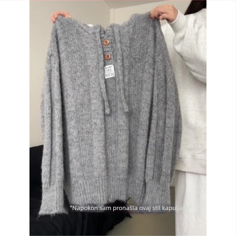 Ženski kapuljačasti pleteni top s 3/4 rukavima, retro stil, TR tkanina s PVC smjesom ≤30%