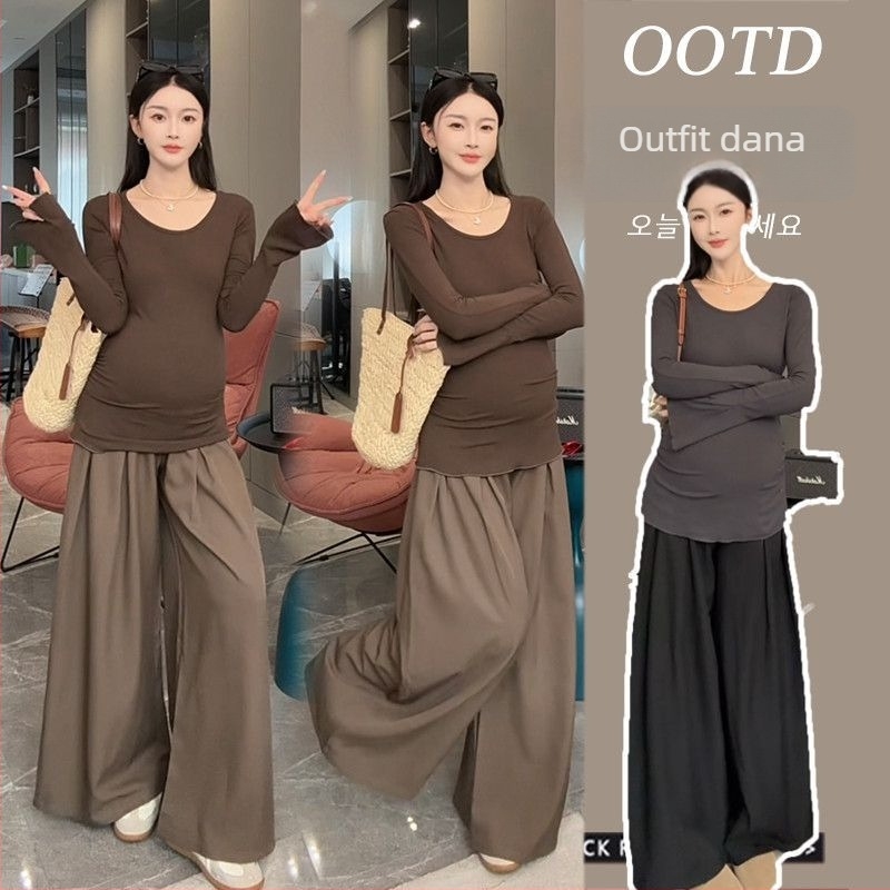 Trudnički dvodijelni komplet: gornji top s polo ovratnikom, 3/4 rukavi, pamuk tkanina