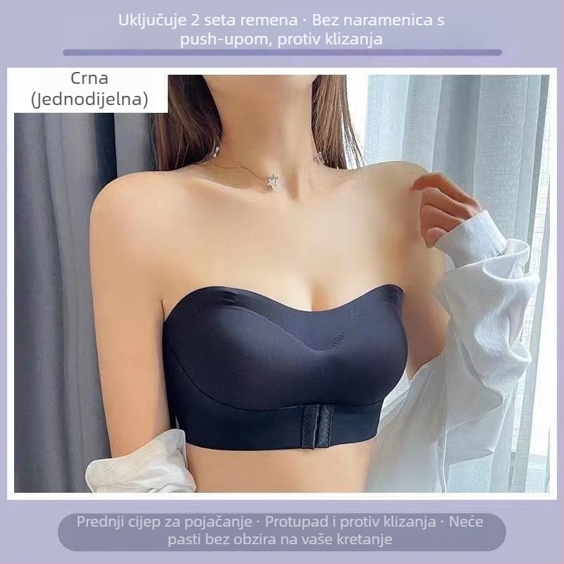 Sutien bez naramenica, push-up, protuklizni, bezšavni, puni košarica, stil cijevi