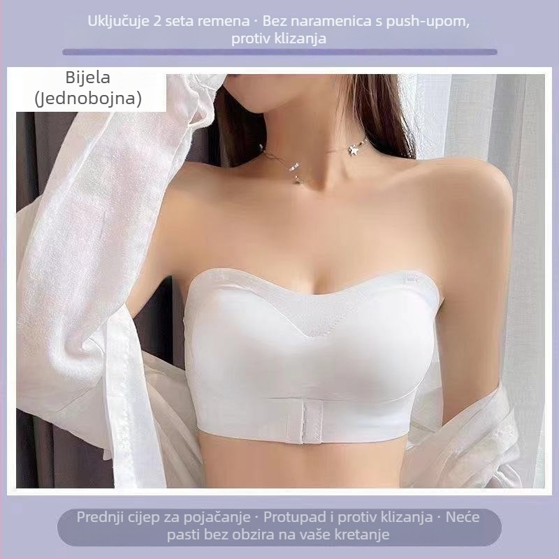 Sutien bez naramenica, push-up, protuklizni, bezšavni, puni košarica, stil cijevi